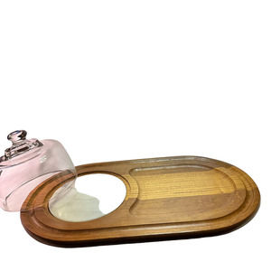 Mid Century Teak , Marble and Glass Cloche Cheese Tray